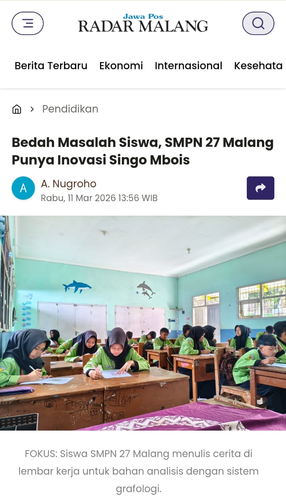 Bedah Masalah Siswa, SMPN 27 Malang Punya Inovasi Singo Mbois - Radar Malang (Jawa Pos Group)